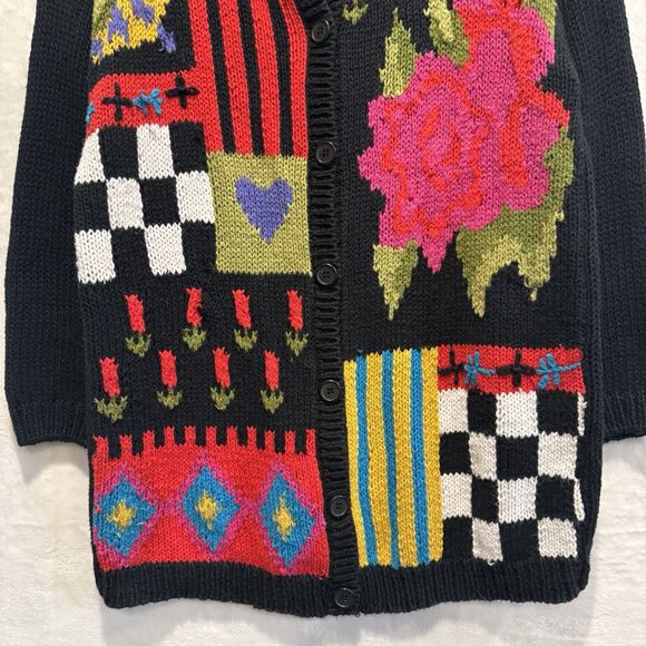 VTG 90s Cardigan Sweater JP Williams Wearable Art Patchwork Artsy Bright Funky L - Picture 3 of 12